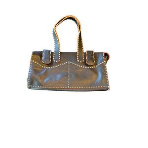 Rd2 Black & Orange Leather Purse Bag Contrast Stitching Zipper & Snap Closure